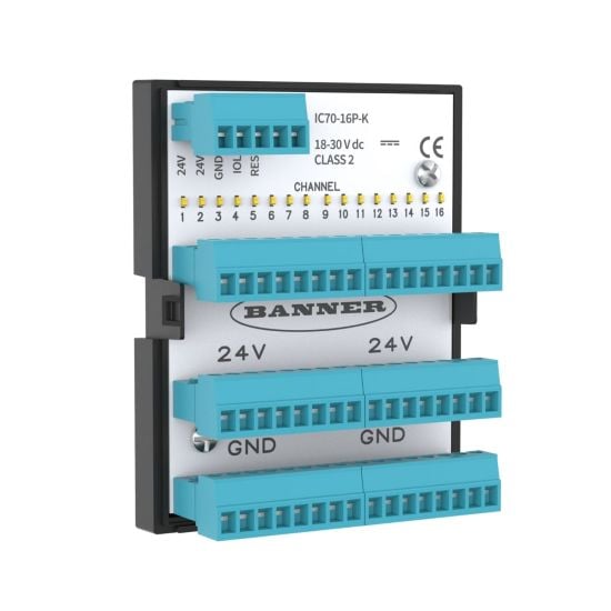 The IC70 IO-Link hub with 16 channels for discrete sensors and
actuators.