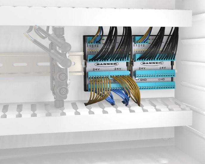 The IC70 IO-Link Hub wired in a control cabinet.