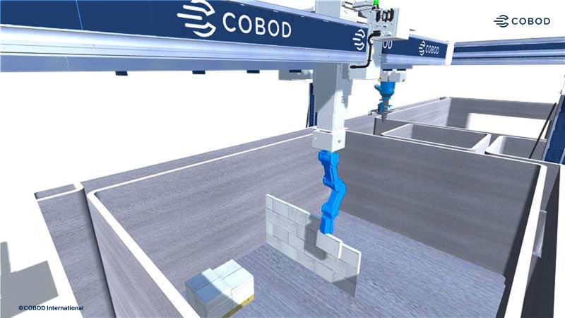 CAD simulation of the BOD2 using a robot gripper to build a wall out
of blocks.